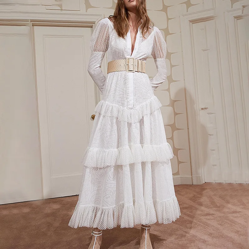 Новинка кружевное платье с v образным вырезом и длинными рукавами подчеркивающее