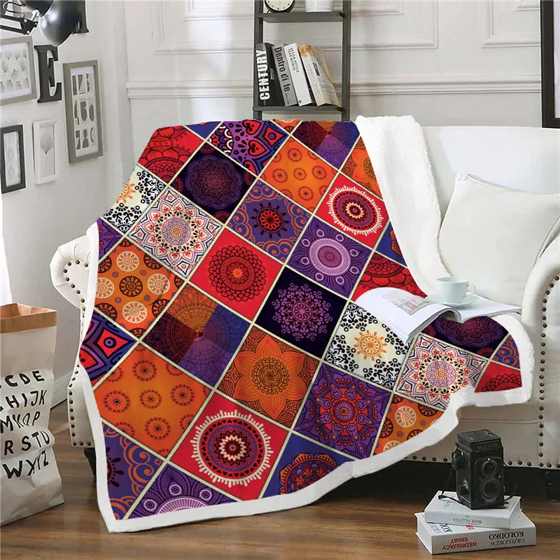 

Blankets for beds winter Soft Velvet Plush Mandala Sherpa Blanket Throw Blanket Print Floral for Couch Boho Throw Travel