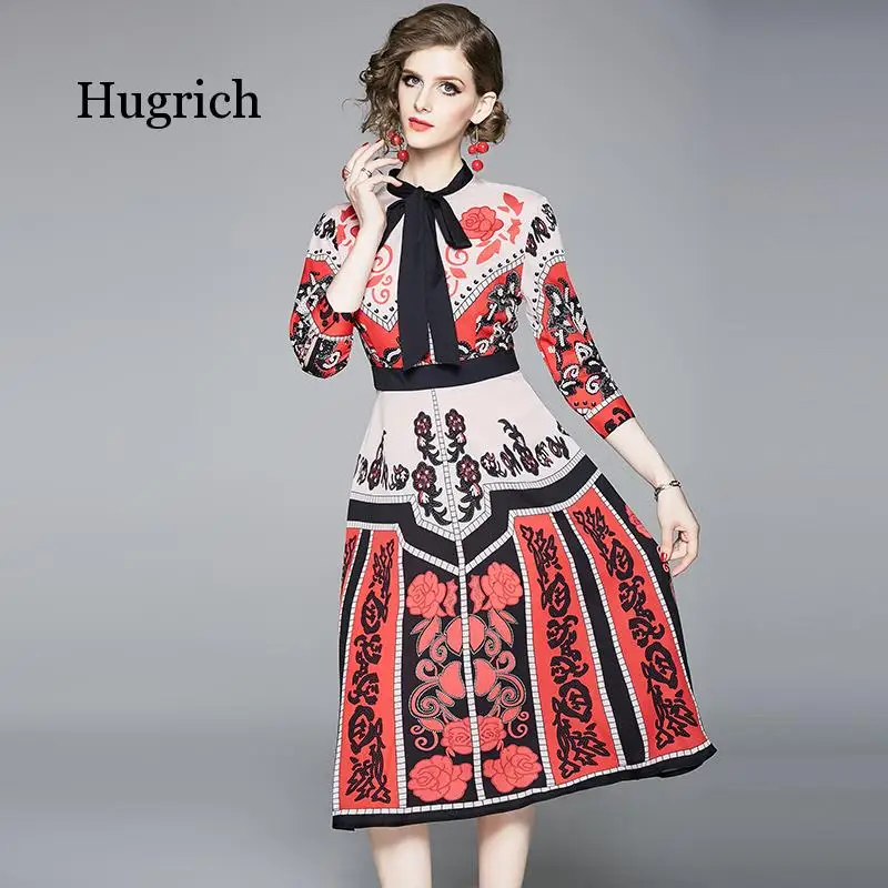 

2020 Women's Autumn Dresses Vintage Red Autumn Winter Elegant Retro Christmas Wear