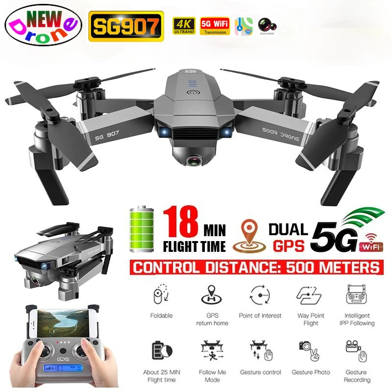 

Дрон SG907, камера 4K HD, GPS, широкоугольная, 5G, Wi-Fi, FPV, складной