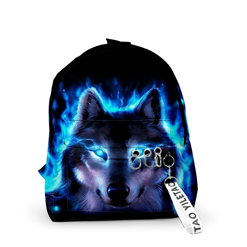 

Classic K-Pop Animal Wolf School Bags Notebook Backpacks Boys/Girls 3D Print Oxford Waterproof Key Chain Small Travel Bags