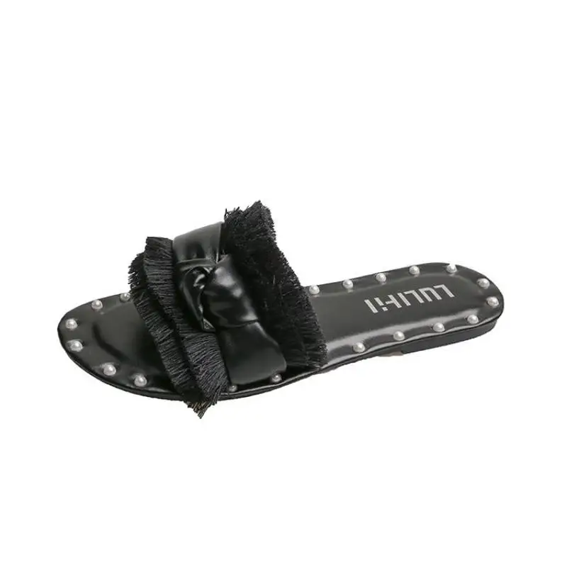 

Tassel Slippers Women Slip On Slides Fashion Summer Shoes Beach Slippers Outdoor Pearl Lady Shoes Flip Flops Flat Sandals Ladies