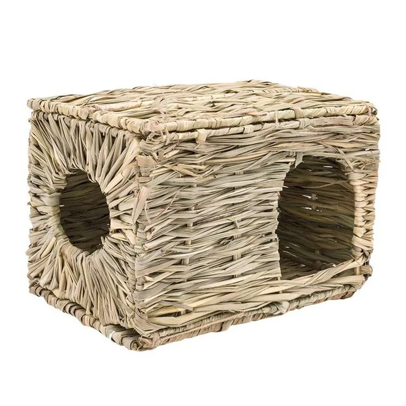 foldable woven grass pet rabbit hamster guinea pig cage nests house chew toy mj72811 free global shipping