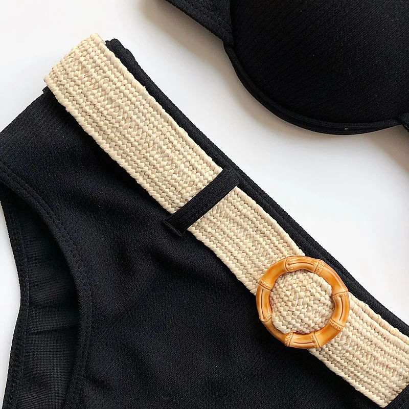 

Famaker black bikini push up swimwear women 2020 High waist swimsuit female Belt bathing suit Summer bathers two piece suits new