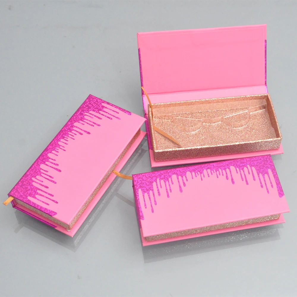 

10pcs/pack Wholesale Eyelash Packaging Box Lash Boxes Package Custom Magnetic Rose Red Glitter Faux Cils Storage Case Vendors