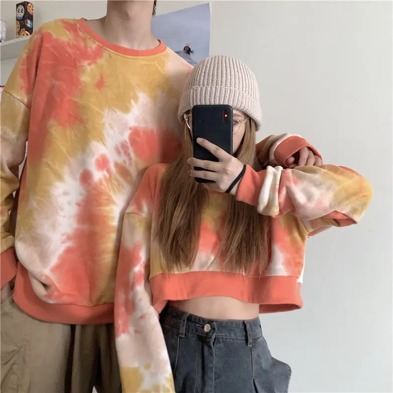 Женский свитшот с принтом Tie dye свободные кофты в Корейском стиле топы Харадзюку