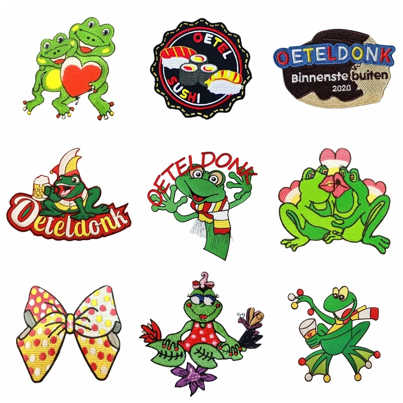 

Cartton Frog Iron On Patches For Clothing Oeteldonk Emblem Frog Carnival for Netherland Embroidered Badges Patches Stripes DIY