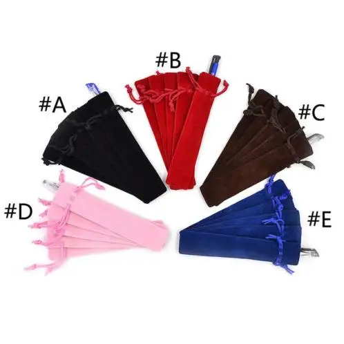 

5Pcs Velvet Pen Pouch Holder Single Pencil Bag Pen Case Storage Boxes & Bins Rope Locking Gift Bag Wholesale