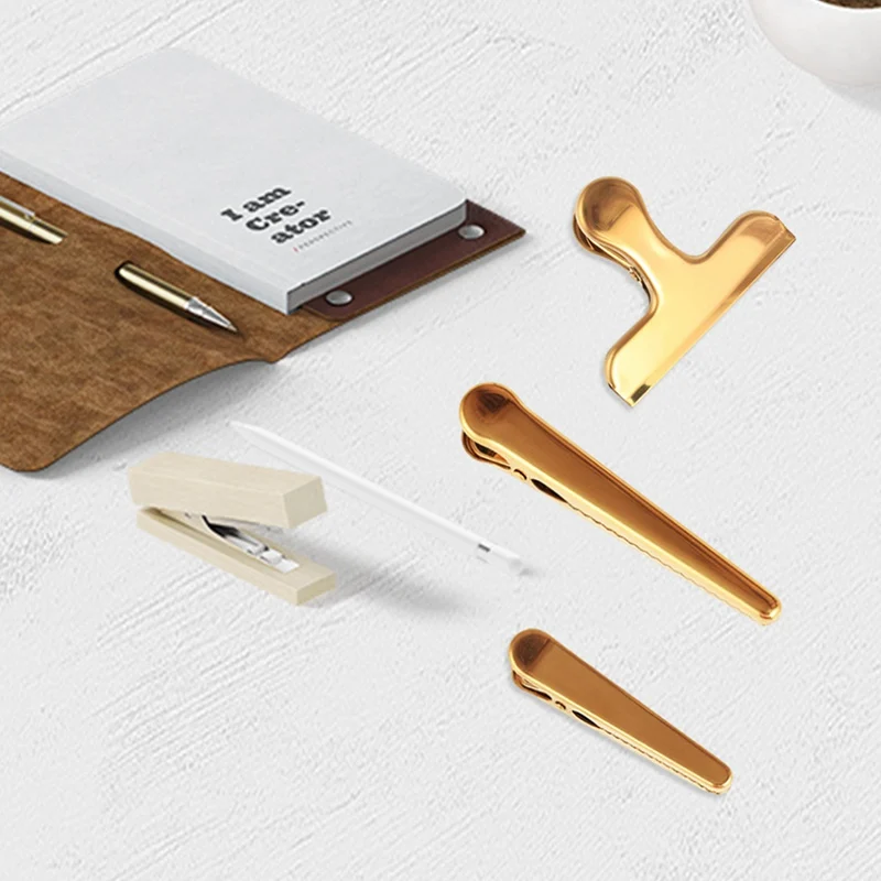 

Electroplated brass stainless steel bill holder storage metal seal gold long tail clip