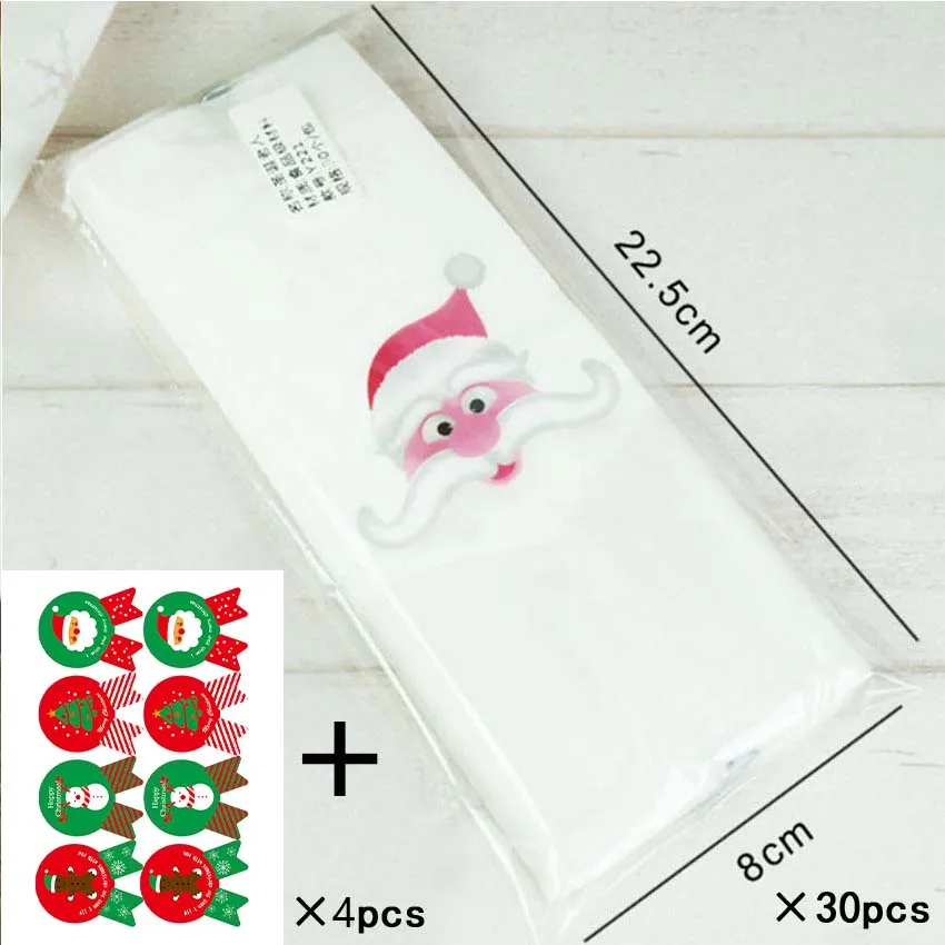 Santa and Sticker Marebell 30 шт рождественские Упаковочные пакеты для печенья липкая бумага мультфильм Санта Клаус вечерние Детские День печенья выпечки упаковки - Цвет: Santa and Sticker