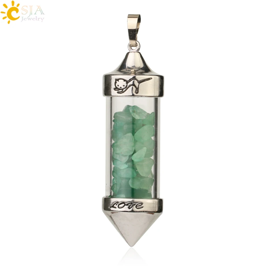 Green Aventurine Csja желая Подвески с флаконами ожерелья натуральный камень Гравий в форме пули кулон Романтическая любовь юбилей подарок для женщин G184 - Окраска металла: Green Aventurine
