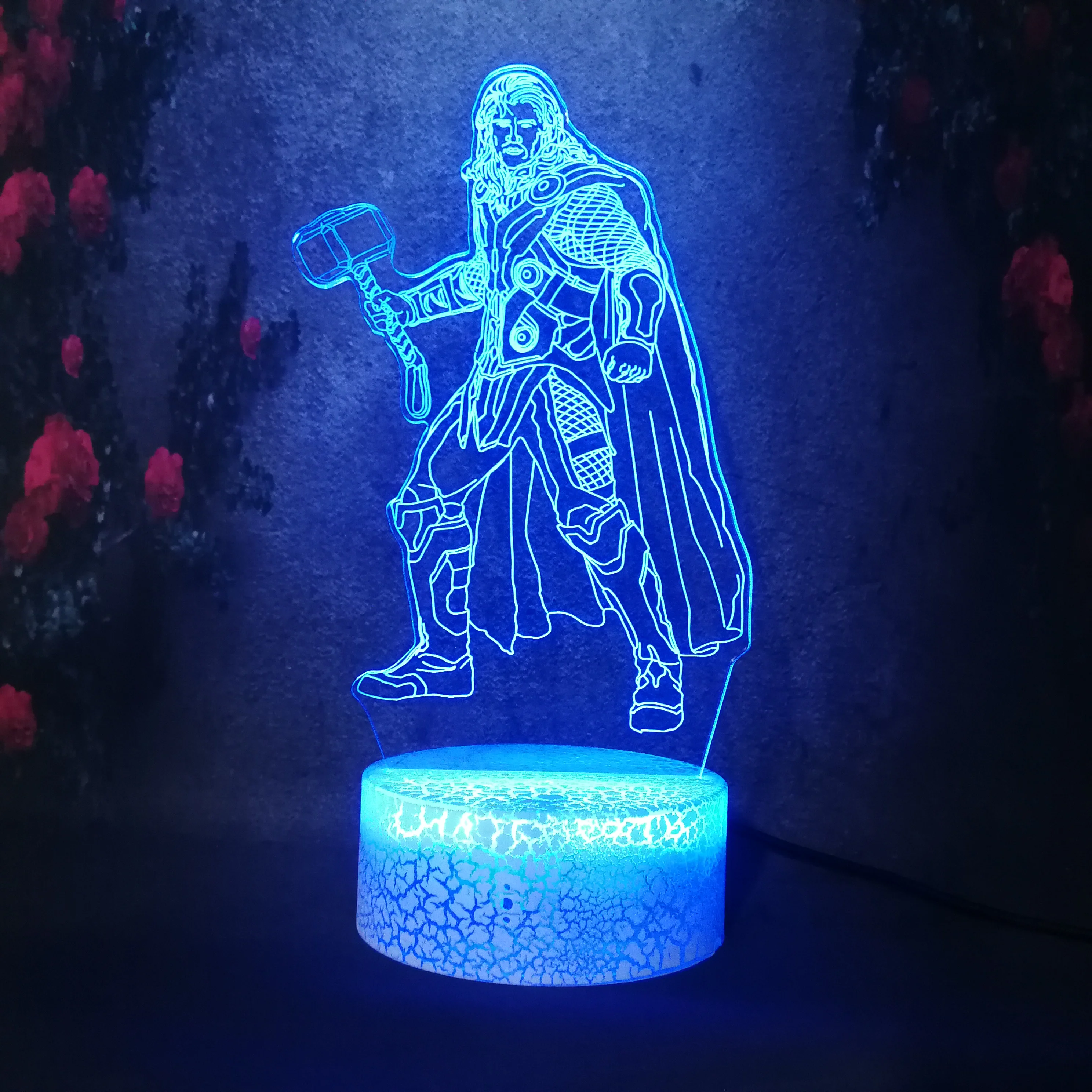 Illusion Marvel Hero Super COOL Thor DIY 3D LED Night Light Desk Lamp 7 color RGB Bulb Christmas Home Decor Kids Gift Flash Toy