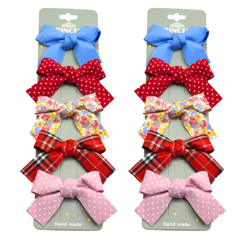 

10PCS/2Cards Lovely MIX Stripe Girls Clips Bows Child Tie Knot Creativity Handmade Hairpins Fashion Hair Accessories For Kids