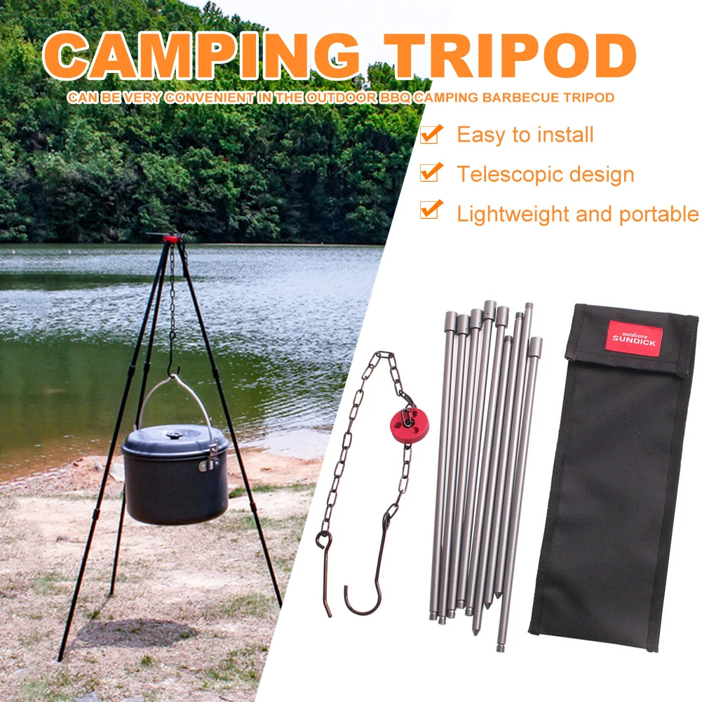 1set Outdoor Picnic Cookware Campfire Tripod Portable Aluminum Alloy Hanging Hook Cooking Pot Rack Holder Camping Equipment - купить по