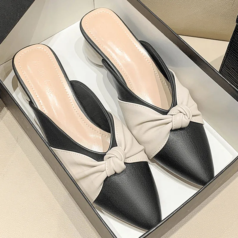 Женские брендовые дизайнерские кожаные шлепанцы туфли без задника с острым