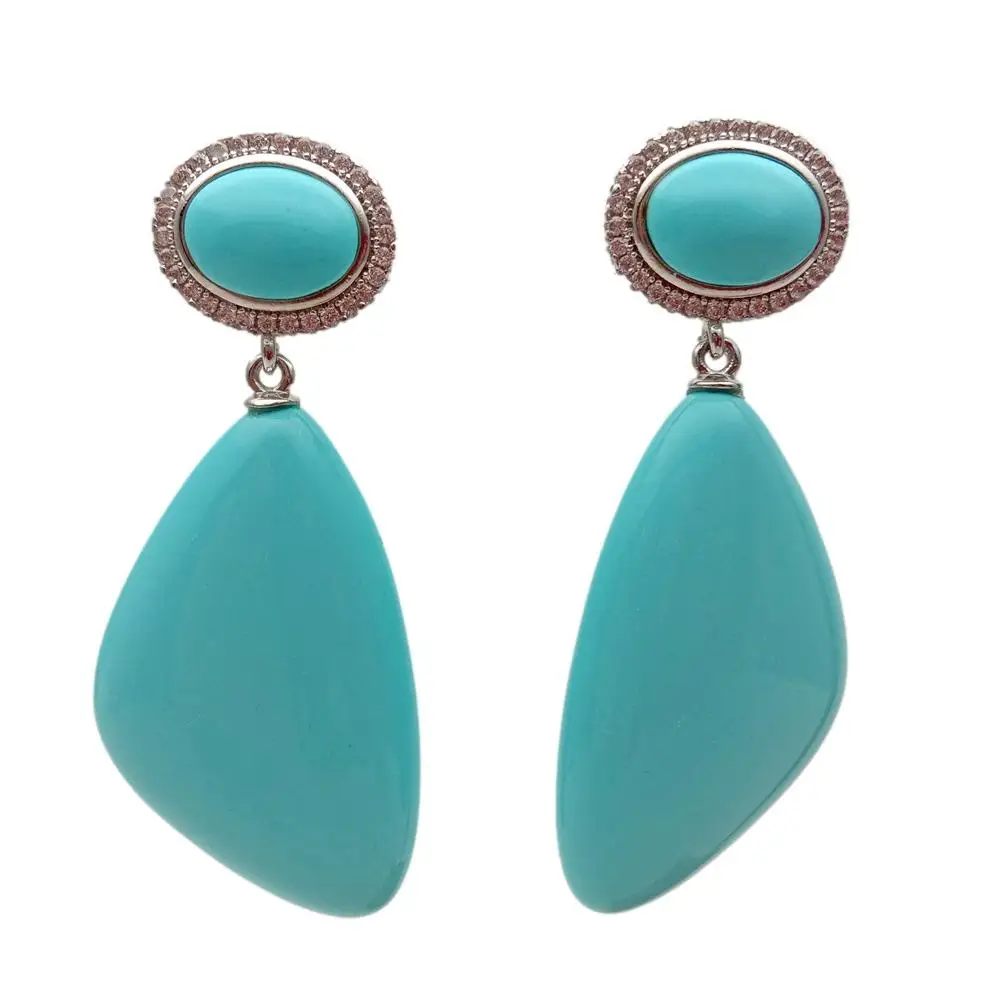 

Y.YING Blue Turquoise Triangle Shape Earrings Geometric Jewelry For Women