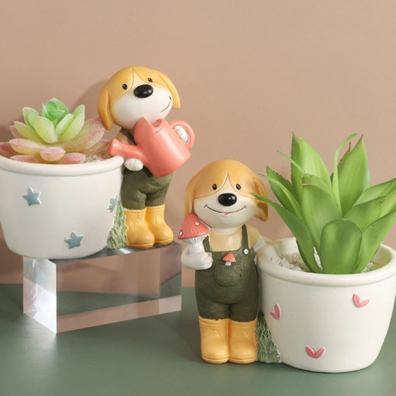 

Cartoon Puppy Succulents Flowerpot Animal Doggy Vase Plant Pot Planter Creative Resin Art Crafts Desktop Garden Decoration