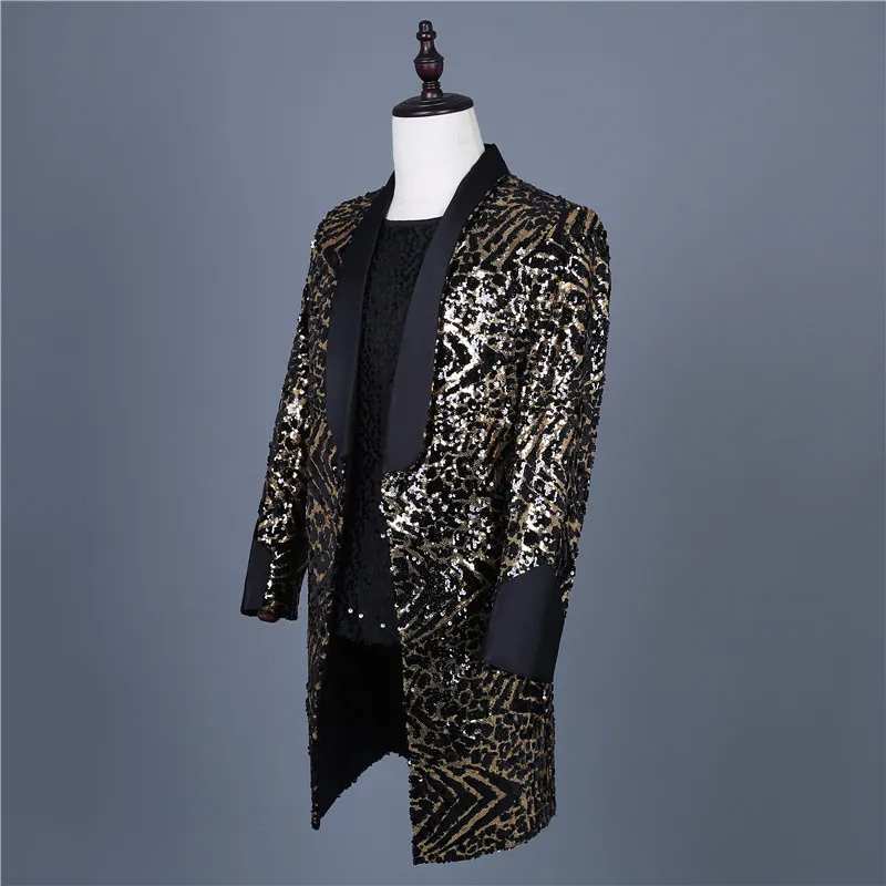 Мужской блейзер с блестками длинное пальто леопардовым принтом для выступлений