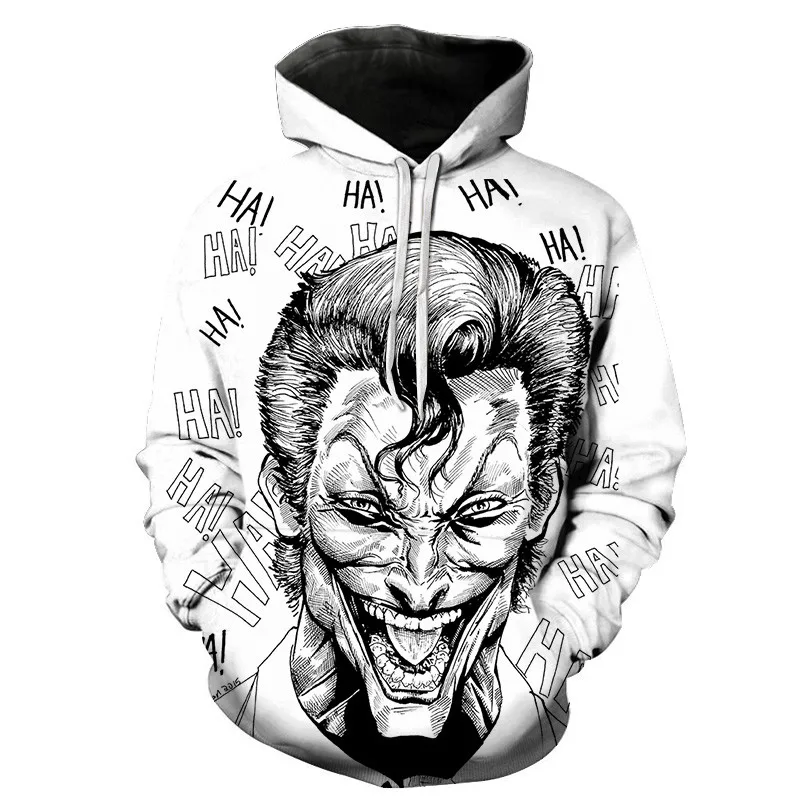 Joker Funny Hoodie Halloween Crazy Smile Pullover Long Sleeve Sweatshirt Fashion Stree Coats Cool Unisex Sportwear mens hoodies
