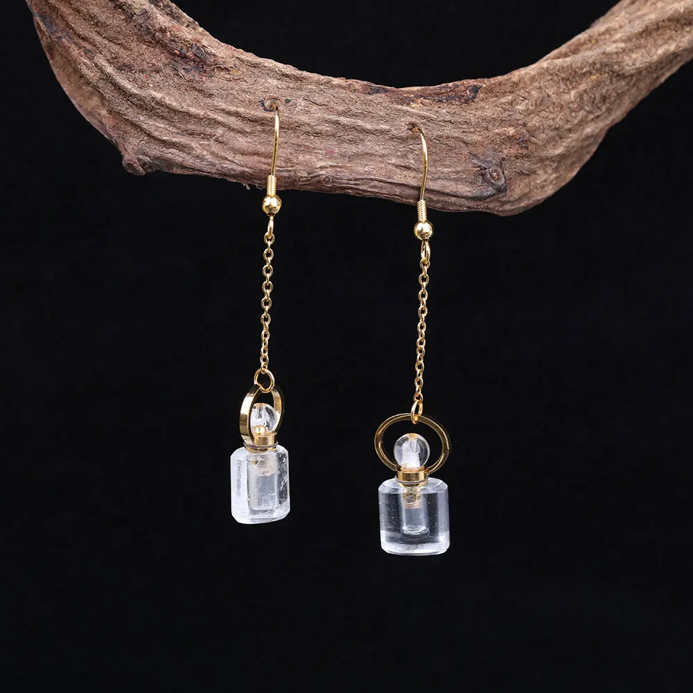White Quartz Модная бутылочка с женскими духами висячие серьги, ручная работа золотые медные аметисты розовый кристалл кварца ювелирные украшения из драгоценных камней SA-14AMCB - Окраска металла: White Quartz