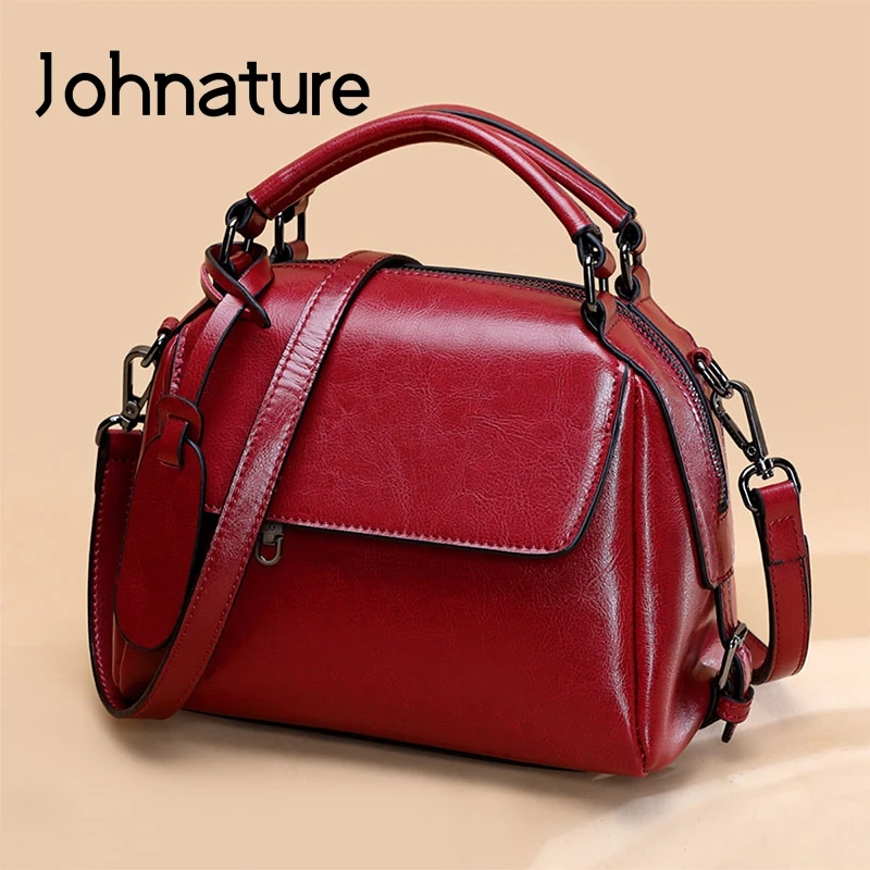 

Johnature Women Genuine Leather Handbag 2021 New Fashion Versatile Shoulder & Crossbody Bags Soft Cowhide Leisure Messenger Bag
