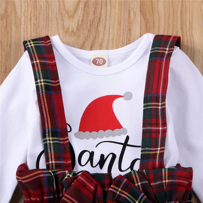 My First Christmas Infant Baby Girl Santa Romper Plaids Bib Dress 3PCS Xmas Clothes For Girls | Детская одежда и обувь