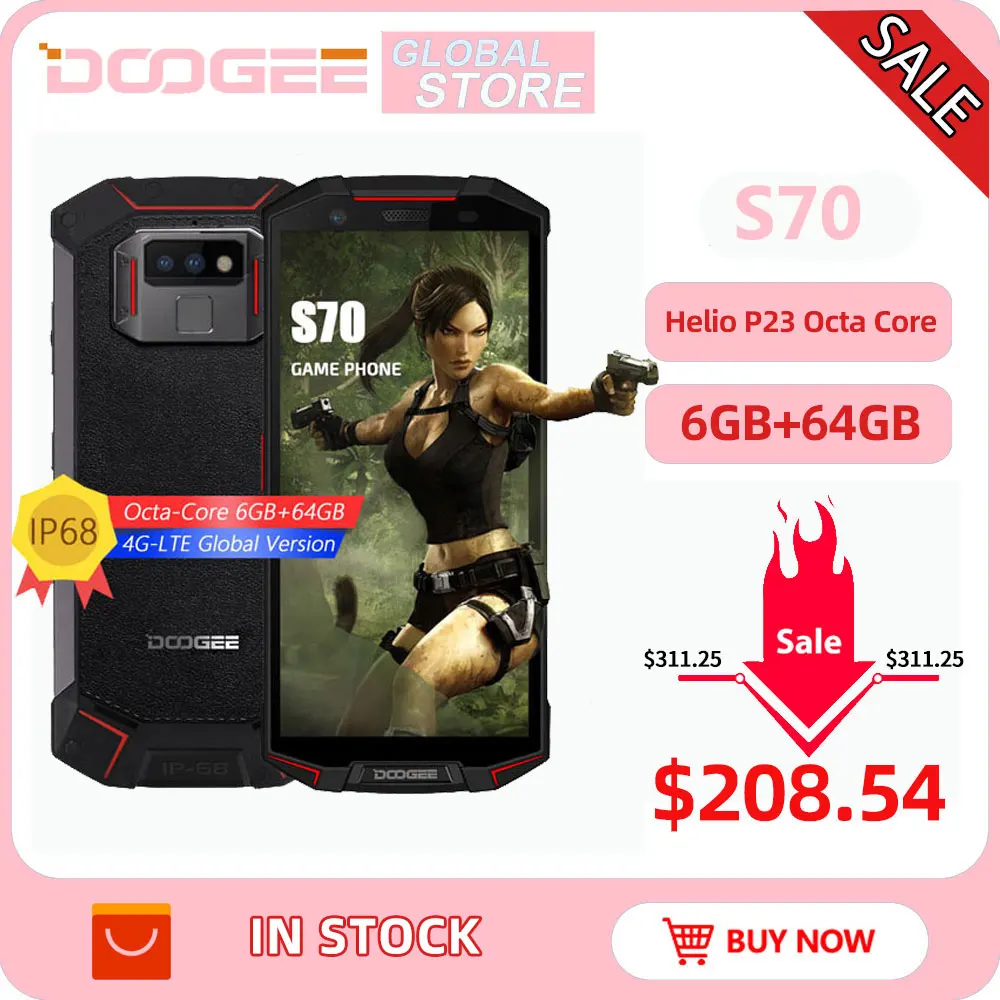DOOGEE S70 IP68/IP69K водонепроницаемый Helio P23 Восьмиядерный 6 ГБ 64 Гб LTE Беспроводная зарядка NFC 5500 мАч 12V2A Быстрая зарядка 5,99 ''FHD 16 МП