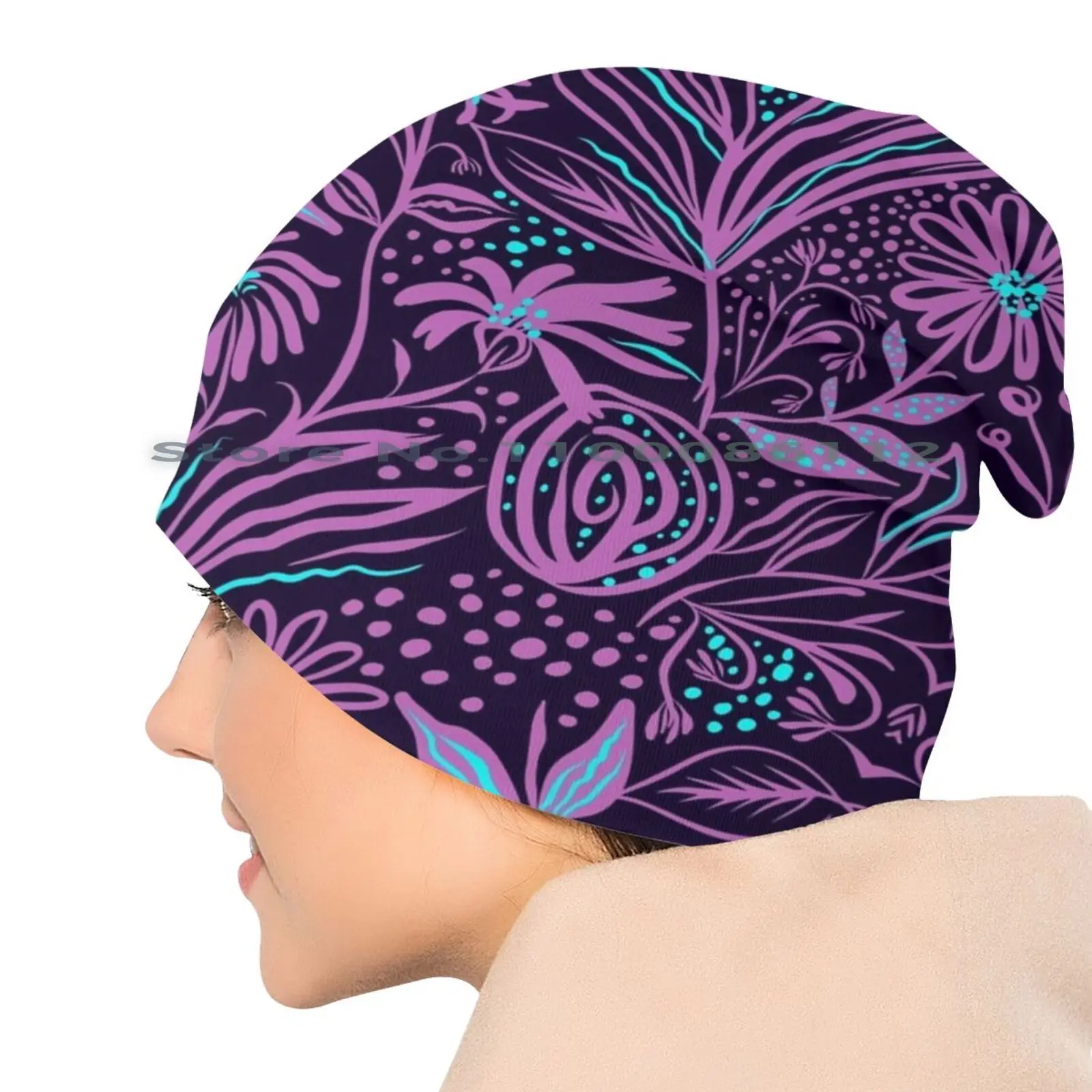 Панама с фиолетовыми цветами шляпа от солнца листьями Фиолетовыми неоновыми