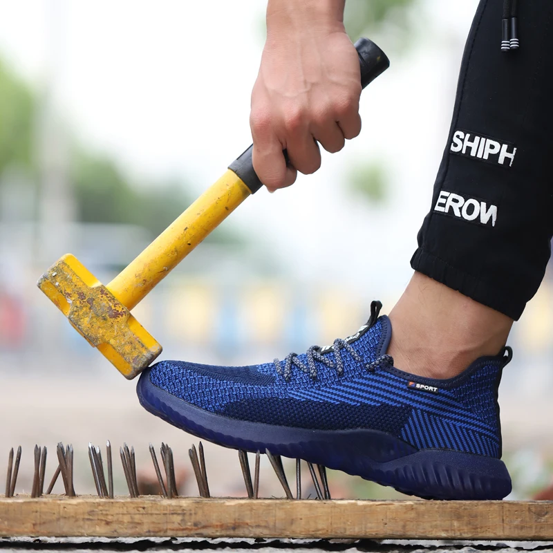 Безопасные рабочие ботинки для мужчин стальной носок противоударные вязаные