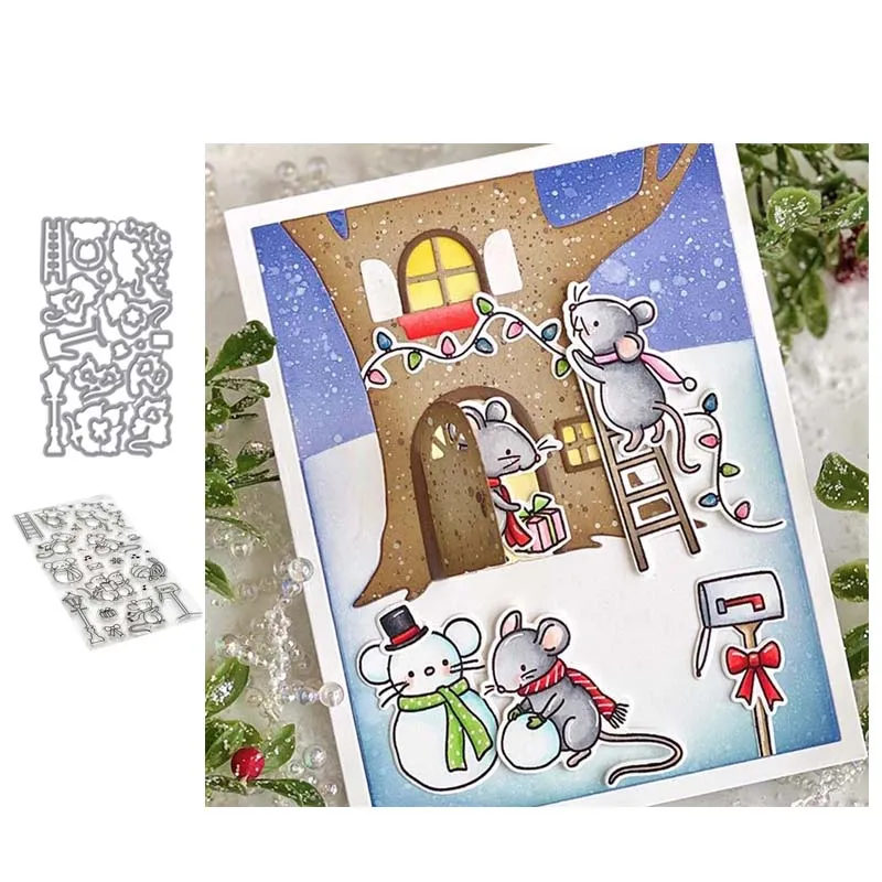 Мышь фестиваль металлический Трафаретный вырубной штамп и прозрачные наклейки