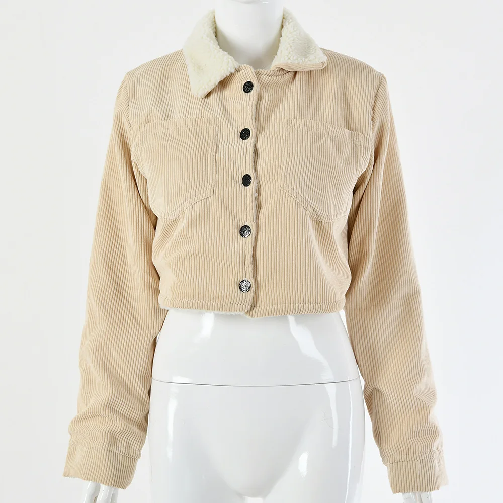 Осень 2020 ВИНТАЖНЫЕ пальто и куртки женский укороченный топ Вельветовая куртка с