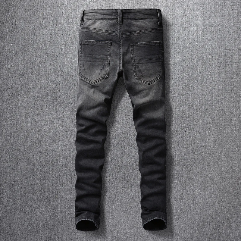 Джинсы мужские рваные в стиле ретро Эластичные зауженные брюки из денима панк