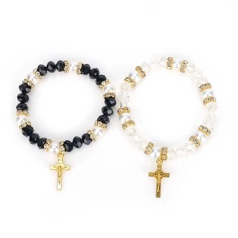 Браслет с изображением Святого Бенедикта из хрустальных бусин|Плетеные