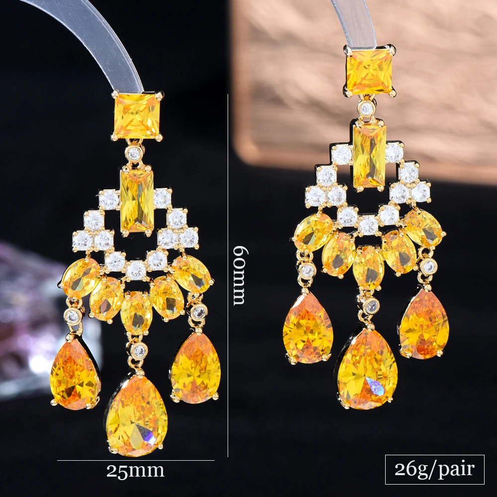 missvikki Lucky Bright Yellow Green CZ Dangle Earrings For Women Girl Daily Fashion Gift Bridal Wedding Earrings Trendy Jewelry