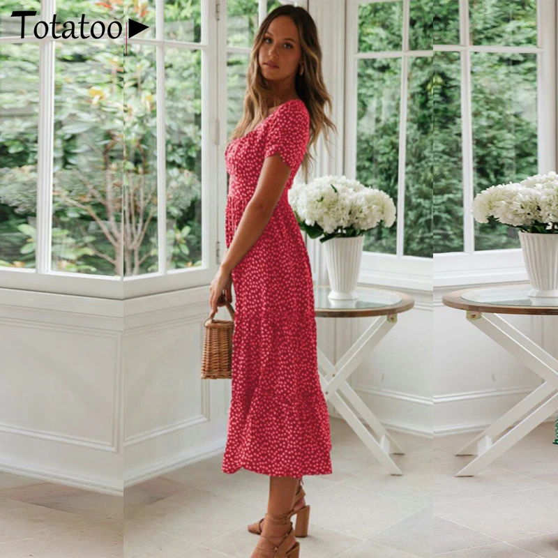 

Totatoop Floral Print Square Neck Puff Sleeve Slim Waist Boho Dress Women Summer Ruffles Patchwork Beach Dress 2021 New