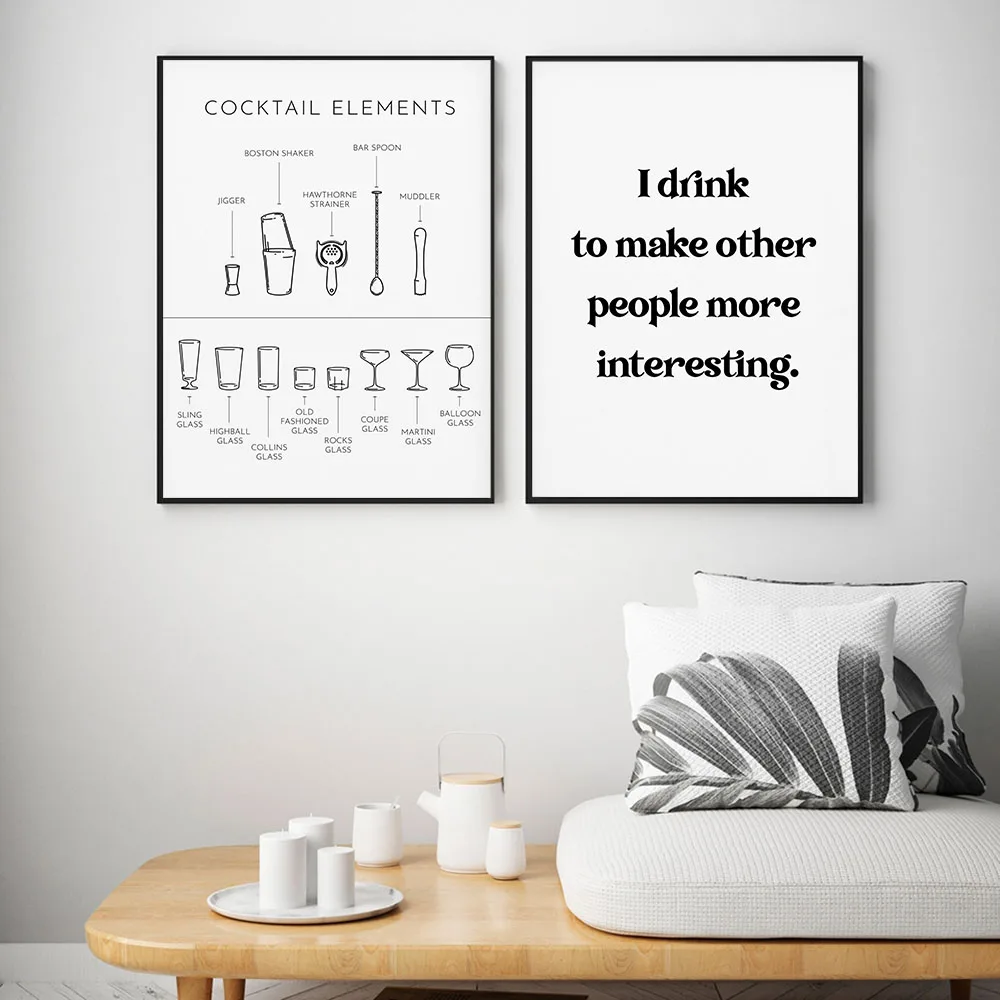 Бар черно-белые грандиозные галлерикаты и принты вина Художественная Картина на