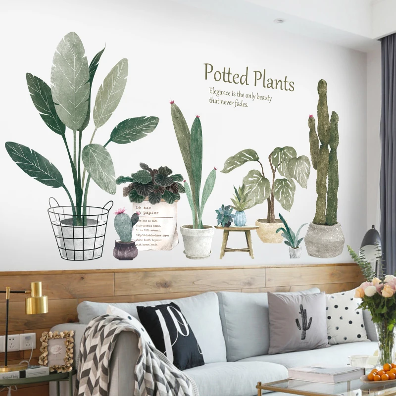 

Modern Spring Plants Wall Stickers Personalised Waterproof Fashion Green Stickers Wall Creative Muraux Room Decoration EC50QT