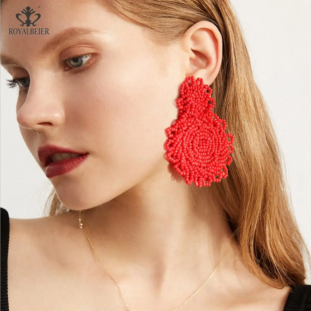 Богемные женские висячие серьги ROYALBEIER длинные кисточки с бусинами ручной работы