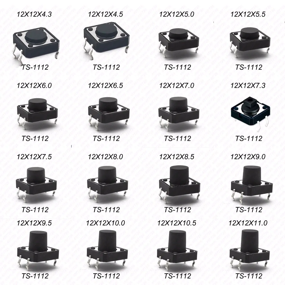 10 шт 12X12 H = 4,3/4,5/5/5,5/6/7/8~ 17 мм 4PIN DIP мгновенный тактильный переключатель кнопочный переключатель Черный