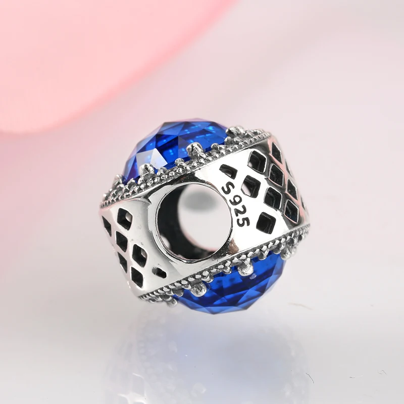 Серебро 925 пробы темно синие циркониевые Бусы Женские аксессуары трендовые 2018