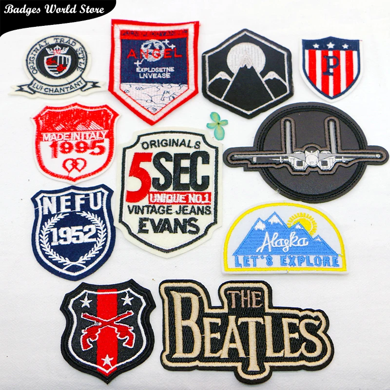 

Pistol Airplane Mountain Alphabet Shield Totem Icon Embroidery Applique Patches For Clothing DIY Sew up Badges on the Backpack