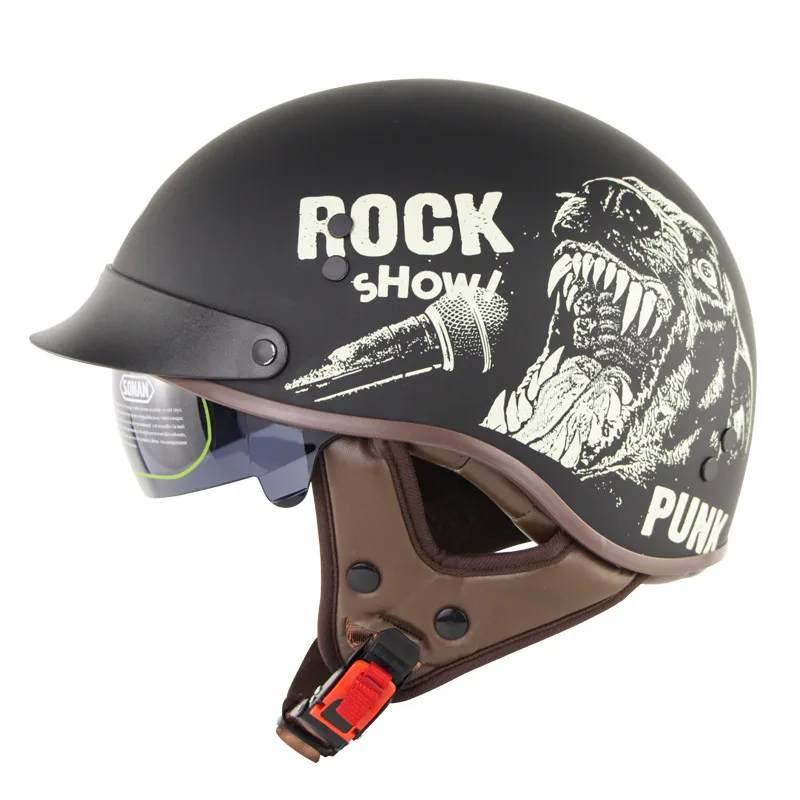 

Мотоциклетный шлем в стиле ретро, сертификация DOT, винтажный велосипедный шлем с открытым половинным лицом для езды на мотоцикле, гоночном в...