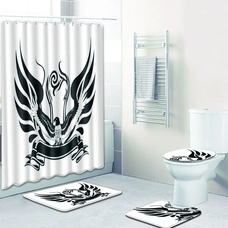 

Zeegle Printed Flower Bath Mat with Shower Curtain Pedestal Rug Lid Toilet Cover Waterproof Bath Curtain with Hooks Modern Rug