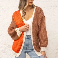 2021 casual knitted cardigan color matching long sleeved sweater women