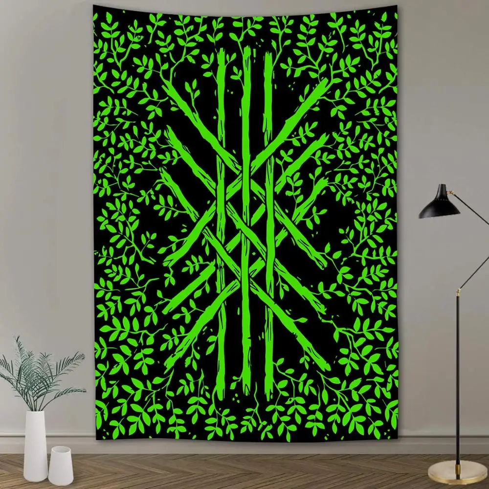 

Tropical abstract green leaves Printed Tapestry Home Decor Leaves Abstract mountain river Wall Hanging Tapestry Carpet Picnic Ma