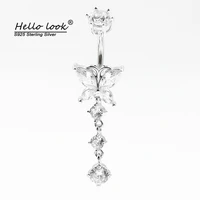 hellolook 925 sterling silver belly button ring cubic zirconia butterfly belly button nail exquisite body piercing jewelry