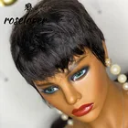 ROSELOVER 150% парики с высоким коэффициентом вырезания Фея естественный черный цвет короткие человеческие волосы без клея бразильские волосы Remy парики полная машина