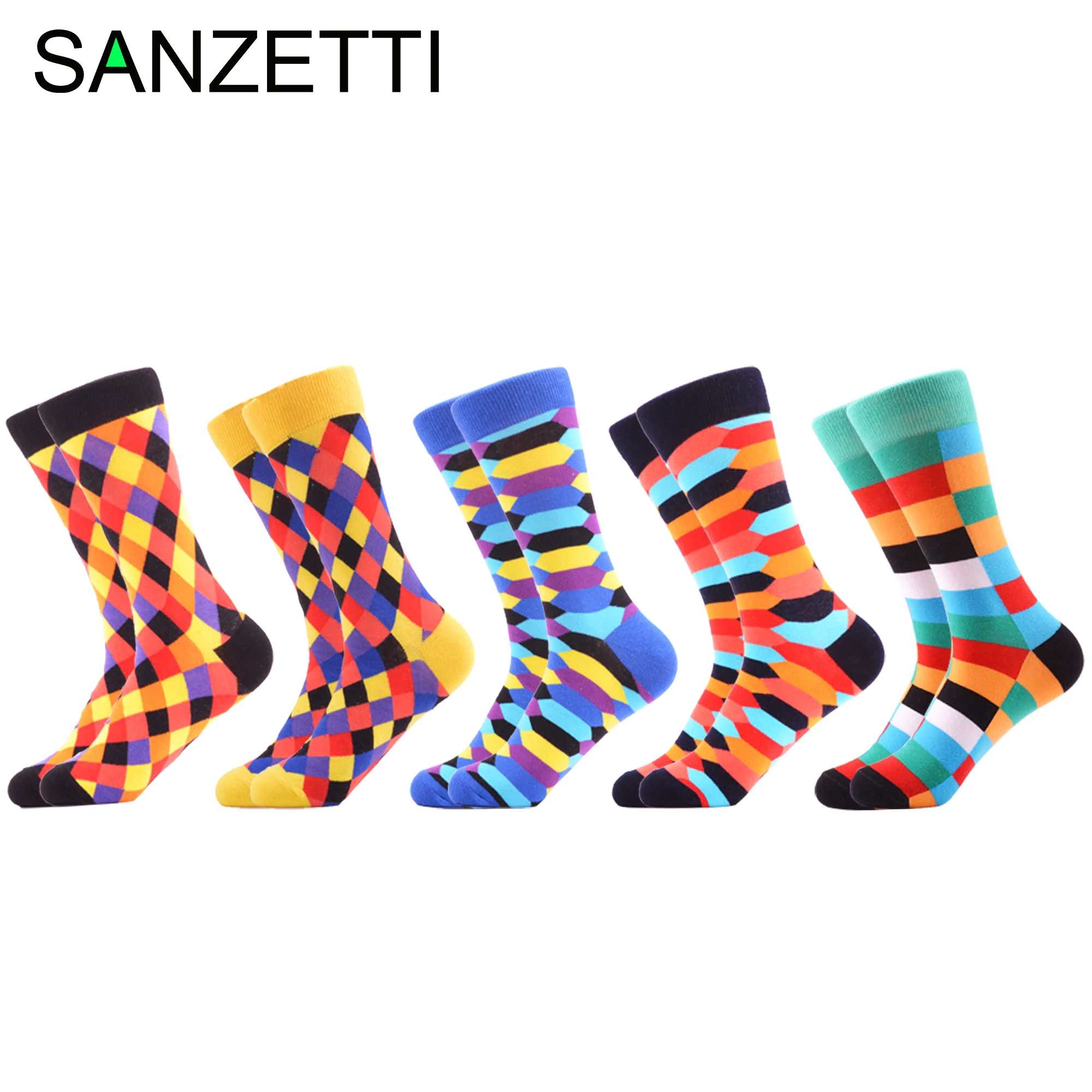 SANZETTI 5 пар/2020 красочные яркие мужские носки из чесаного хлопка новинка классные