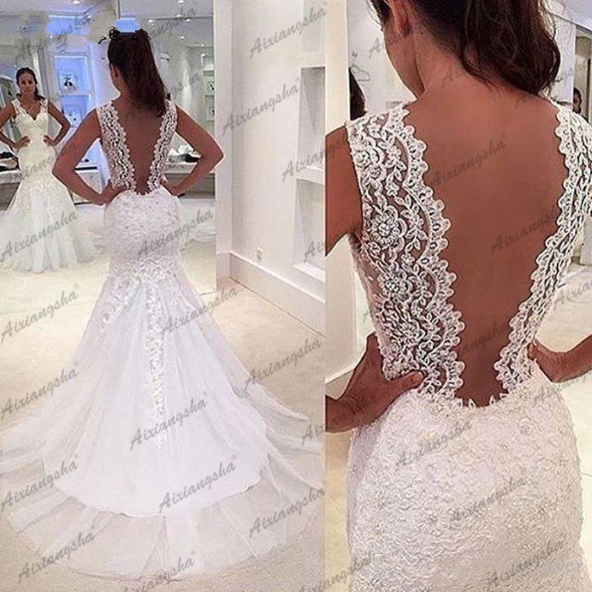 С низким вырезом на спине Vestido De Noiva мусульманское свадебное платье Русалка с v