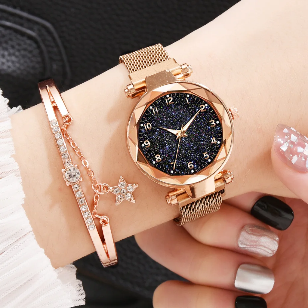 

Luxury Women Watch quartz fashion bracelet and watches set Ladies Wristwatch Starry Sky Roman Numeral Gift Clock relogio feminin
